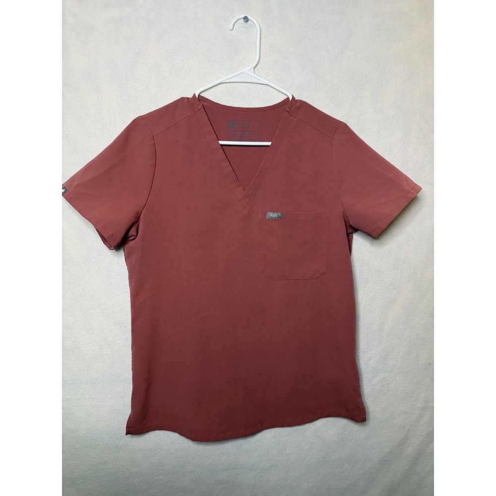 FIGS Casma Scrub Top Womens Small Mahogany Mauve V-Neck Short Sleeve Technical